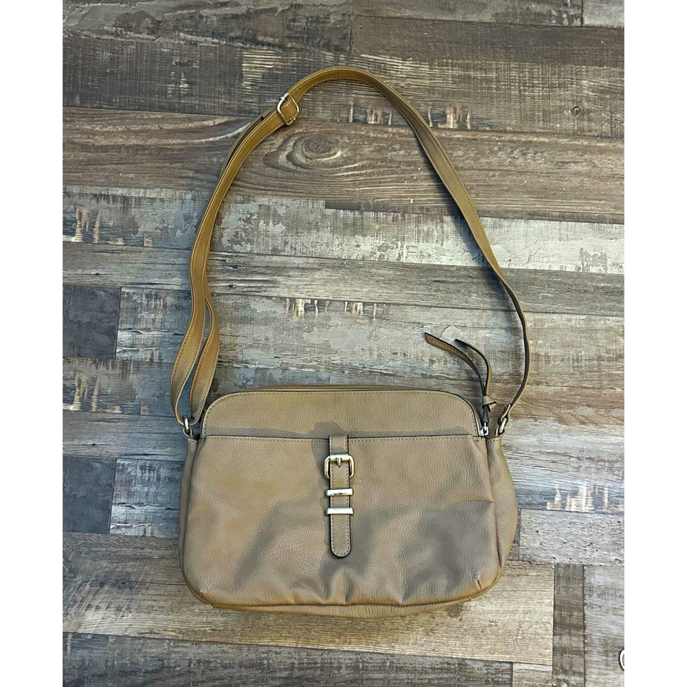 Beige Pebbled Shoulder Bag with Adjustable Strap, Zip Closure, Inner Pockets